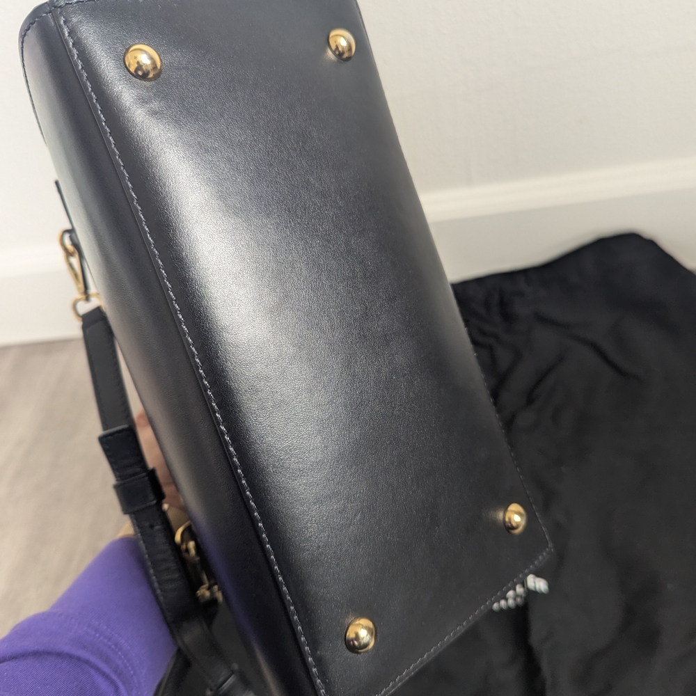 DeMellier Midi Montreal Black Leather Top Handle Bag with Gold Hardware - Picture 10 of 16